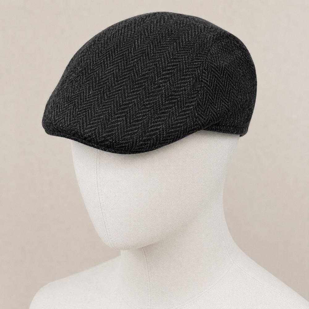 Hanna Hats Donegal Harris Tweed Flat Cap Mens XL Grey Herringbone‎ Wool Ireland
